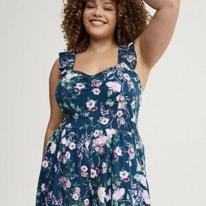 Torrid Floral Romper in Blue and Pink, Size 0X